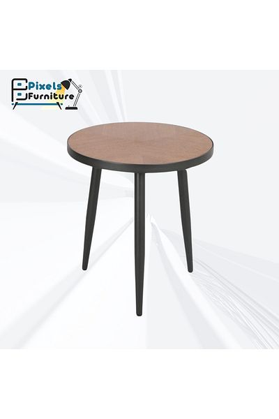 PixelsFurniture Set of 2 Pixel Furniture Round Side Coffee Tables with Wood Top and Metal Ends