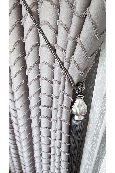 Yuka Linen Textured Bearded Gray Panel Background Curtain Luxury Heavy Weight Single Wing 1/3 Dense Pleated