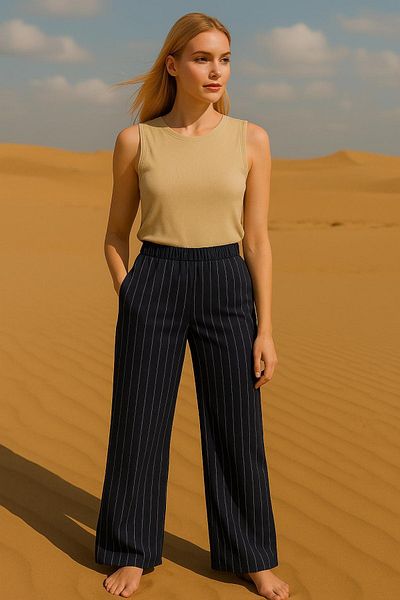 HAKKE Striped Palazzo Pants with Pockets