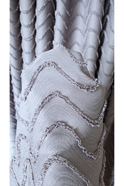 Yuka Keten Dokulu Sakallı Füme Pano Fon Perde Lüks Ağır Gramajlı Tek Kanat 1/3 Sık Pileli