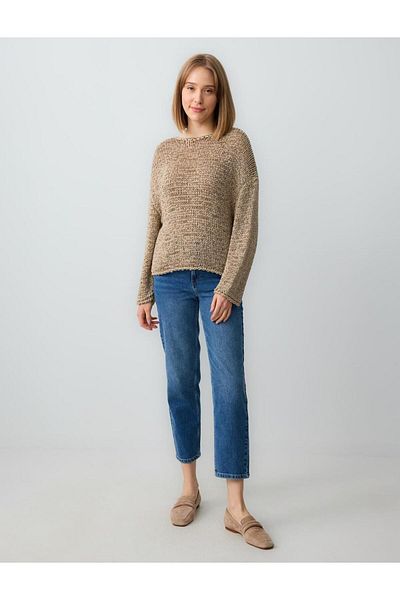 Jimmy Key Beige Straight Cut Boat Neck Knitwear Sweater