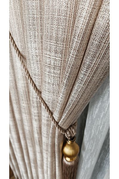 Yuka Linen Textured Gold Lurex Multicolor Mink Panel Background Curtain Heavy Weight Single Wing Frequently Pleated