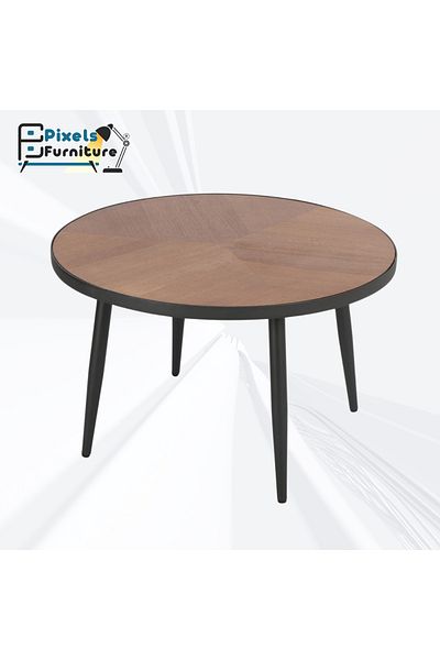 PixelsFurniture Pixel Furniture Round Coffee Table with Wood Top and Metal Ends, Large and Sturdy Coffee Table