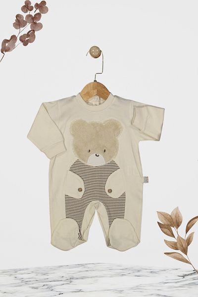 Baby s Breath Flower Bear Patterned Unisex Baby Jumpsuit 100% Cotton 0-3-6 Months Baby Girl-Boy Clothes