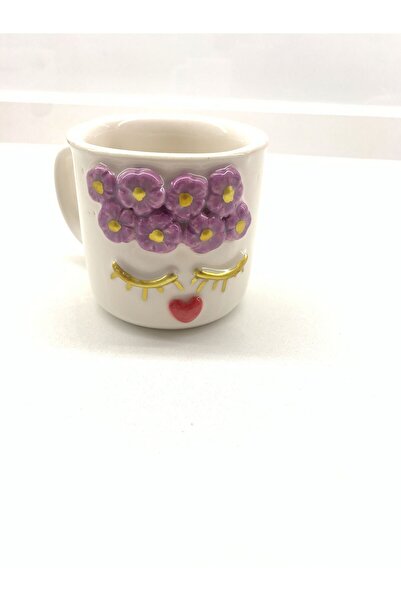 Süslü Kız Seramik Kupa Mug %100 El Yapımı