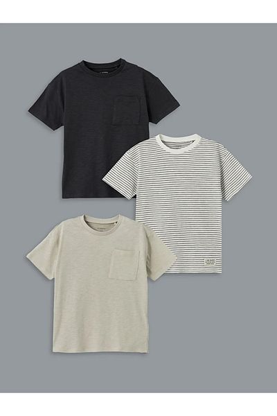 LC Waikiki Lcw Kids Ecru Crew Neck Striped Combed Cotton Boys T-Shirt t t
