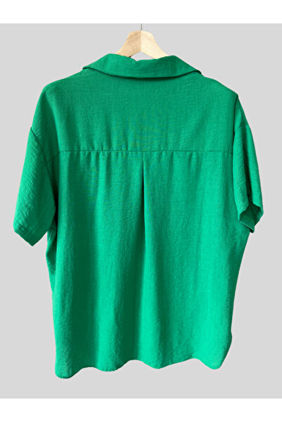 Damla Oversize Wide Fit Linen Blended Short Sleeve Shirt