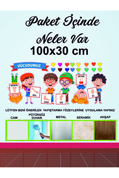 Göktuğ Hediyelik Vücudumuz Eğitici Anaokulu Çocuk Odası Kreş Duvar Kapı Cam S...