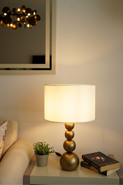 retro home design Eskitme Ayaklı Silindir Beyaz Renkli Kumaşlı Masa Lambası A...