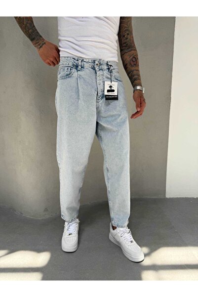 Denim Shorty Boyfriend Buz Mavisi Pileli Kot Pantolon