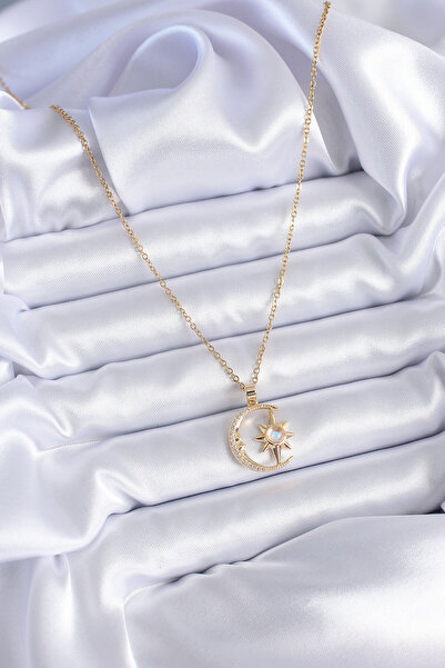 BSRE قلادة نسائية ذهبية اللون على شكل نجمة وهلال (فولاذ 316L)