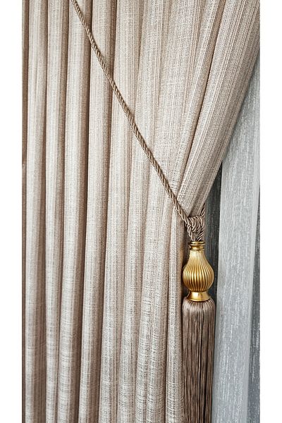 Yuka Linen Textured Gold Lurex Multicolor Mink Panel Background Curtain Heavy Weight Single Wing Frequently Pleated