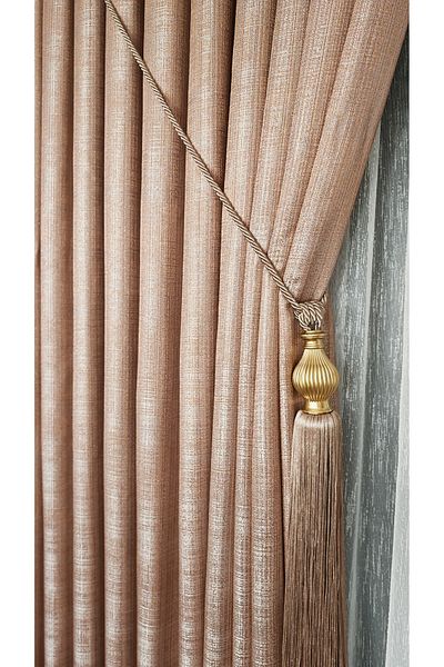 Yuka Linen Textured Gold Lurex Multicolored Stone Mink Panel Background Curtain Heavy Weight Single Wing Frequently Pleated