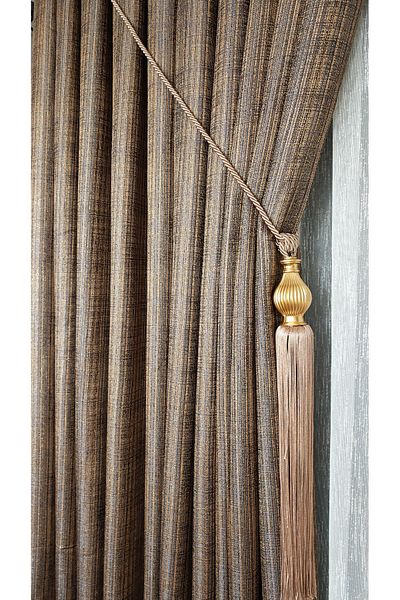 Yuka Linen Textured Gold Lurex Multicolored Smoked Panel Background Curtain Heavy Weight Single Wing Frequently Pleated