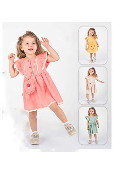 Çilek Baby Kız Bebek %100 Pamuk Çantalı Kısa Kollu Elbise