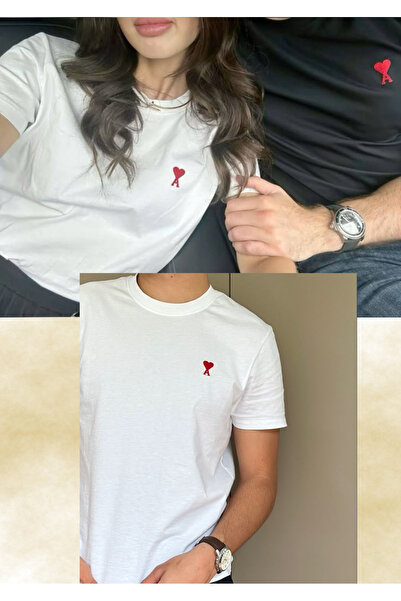 WHB kırmızı kalp ve A harfi baskılı tişört -Erkek, kadın ve çocuklar için