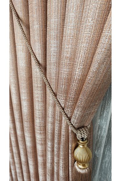 Yuka Linen Textured Gold Lurex Multicolored Stone Mink Panel Background Curtain Heavy Weight Single Wing Frequently Pleated