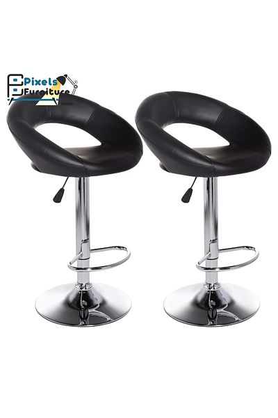 PixelsFurniture Set of 2 Pixel Furniture Bar Stools Adjustable Modern Design Swivel Leather Backrest Footrest