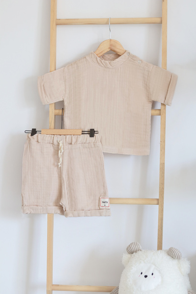 PAHTA 4 Layer Muslin Summer Children's Shorts Top and Bottom Set