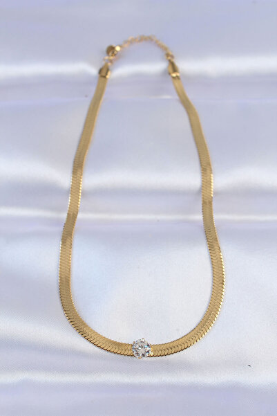 Clariss 316L Steel Gold Color Single Zircon Stone Italian Chain Necklace