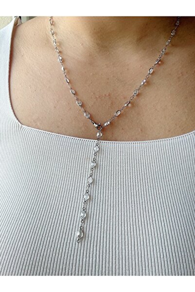 Gümüş sandık Geometrik Oval Y Çelik Kolye