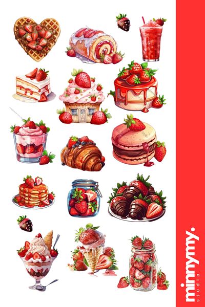 Minnymy Strawbery Collection Vintage Sticker, Sticker, Agenda, Diary, Bullet Journal, Scrapbook