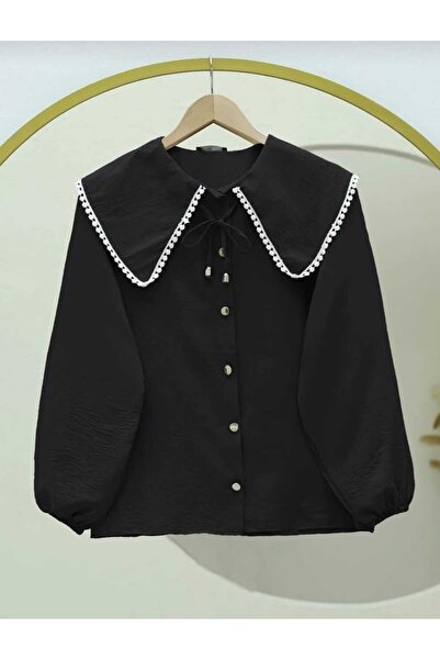 MODA VEDAT Cămașă scurtă pentru femei cu guler cu dantelă 00265