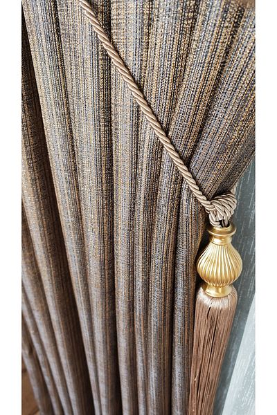 Yuka Linen Textured Gold Lurex Multicolored Smoked Panel Background Curtain Heavy Weight Single Wing Frequently Pleated