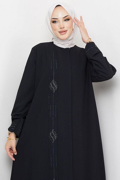 hafsamina Drop Stone Large Size Abaya Black Hm2303