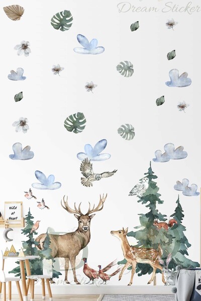 KT Decor Set de autocolante de perete de dimensiuni mari Forest Friends Woodland