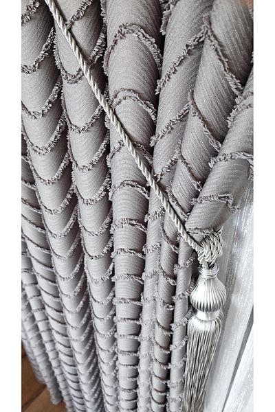 Yuka Linen Textured Bearded Smoked Board Background Curtain Luxury Heavy Weight Single Wing 1/3 Frequently Pleated