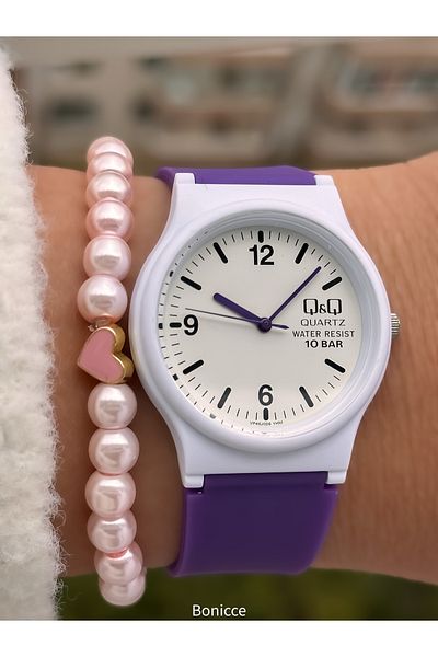 Q&Q Brand Suitable for Pool and Sea Use Purple Silicone Cord Girl's Wristwatch Bracelet Gift