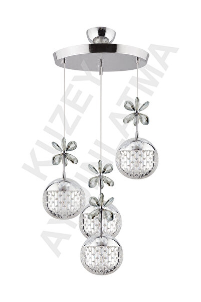 KUZEY AYDINLATMA Roma 4 Lü Krom Kumandalı 3 Renk Sarkıt Ledli Modern Aydınlatma