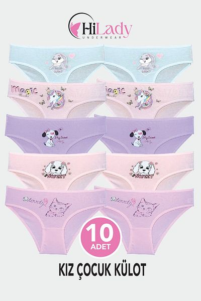 Hilady Slip pentru fete, pachet de 10, bumbac, culori moi, slip pentru fete