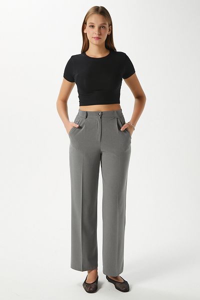 Ritnice Women's City Elastic Waist Poly Viscose Anthracite Woven Trousers