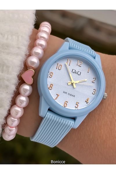 Q&Q Brand Pool Sea Suitable for Use Blue Silicone Cord Girl's Wristwatch Bracelet Gift