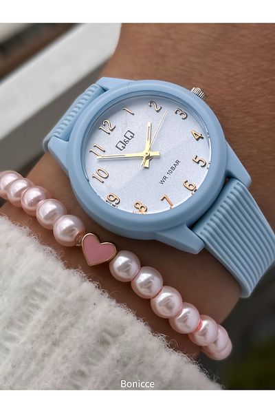 Q&Q Brand Pool Sea Suitable for Use Blue Silicone Cord Girl's Wristwatch Bracelet Gift