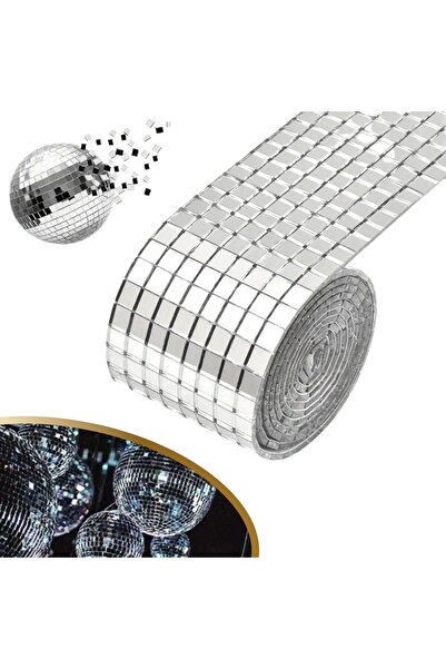 Eşya Dünyası Buffer ® 1 Meter Long Silver Color Mirrored Mosaic Stone Decor Tape 4 cm X 1 Mt