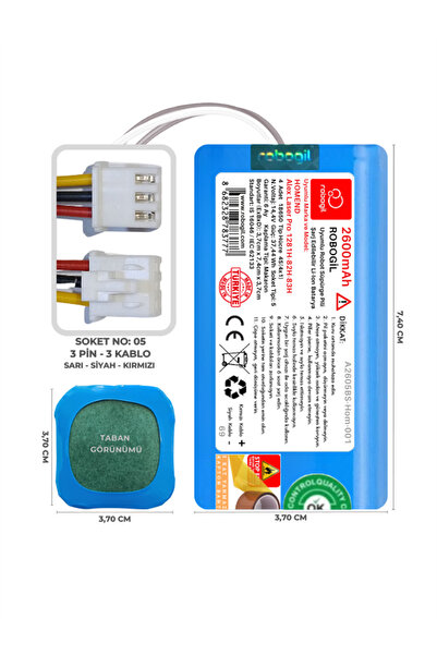 ROBOGİL Homend Alex Laser Pro 1281h-82h-83h 2600mah Pili Uyumlu Robot Süpürge Bataryası A2605bs-hom-001