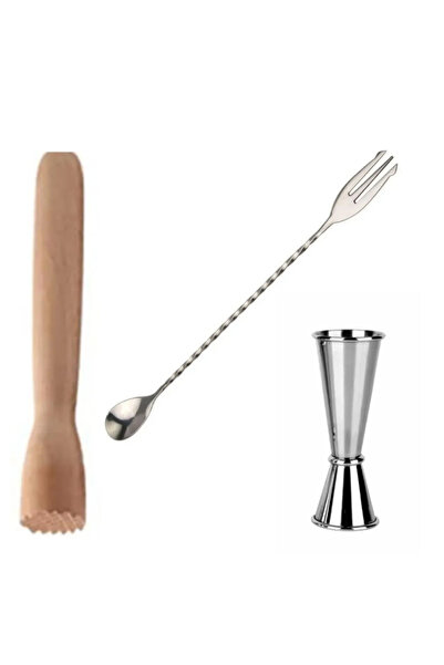 adin tasarım Wooden Mojito Mallet Jigger 3/6 Cl Pronged Bar Spoon Cocktail Sc...