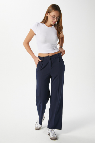 Ritnice Жіночі штани City Bel з еластичним поясом, з полівіскону, темно-синього кольору