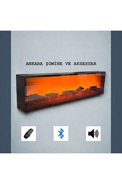 MeGulart Dekoratif Elektrikli Yapay Şömine - 140x30x14 Cm - Farklı Renk Modları, Bluetooth Ses