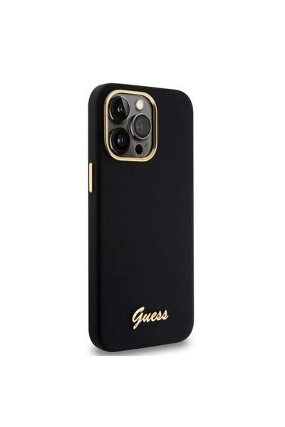 Guess Θήκη σιλικόνης με μεταλλικό λογότυπο και πλαίσιο για iPhone 15 Pro Max, - Μαύρο