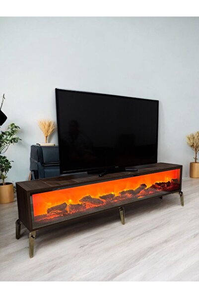 MeGulart TV Sehpa Ünitesi Şömineli CEVİZ Renkli