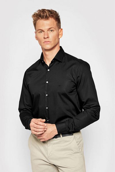 Calvin Klein Camasa CK Poplin Stretch Slim 2ply K10K103025 Negru 44 IT