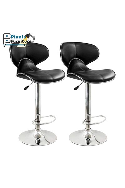 PixelsFurniture Set of 2 Pixel Furniture Bar Stools Adjustable Modern Design Swivel Leather Backrest Footrest