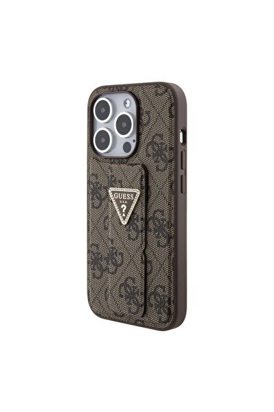 Guess Θήκη για iPhone 15 Pro Max, Βάση στήριξης 4G με τριγωνικό στρας, Guess - Καφέ