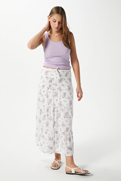 Ritnice Fusta lungă căptușită cu flori liliac Rebekka pentru femei 17639