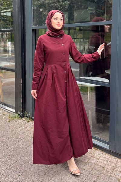 Ovn. Tiara Buttoned Dress - Burgundy