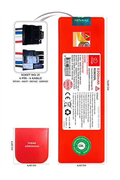 ROBOGİL Xiaomi Robot Vacuum S10t Stfcr01sz 5200mah Pili Uyumlu Robot Süpürge Bataryası C5221rb-xia-024